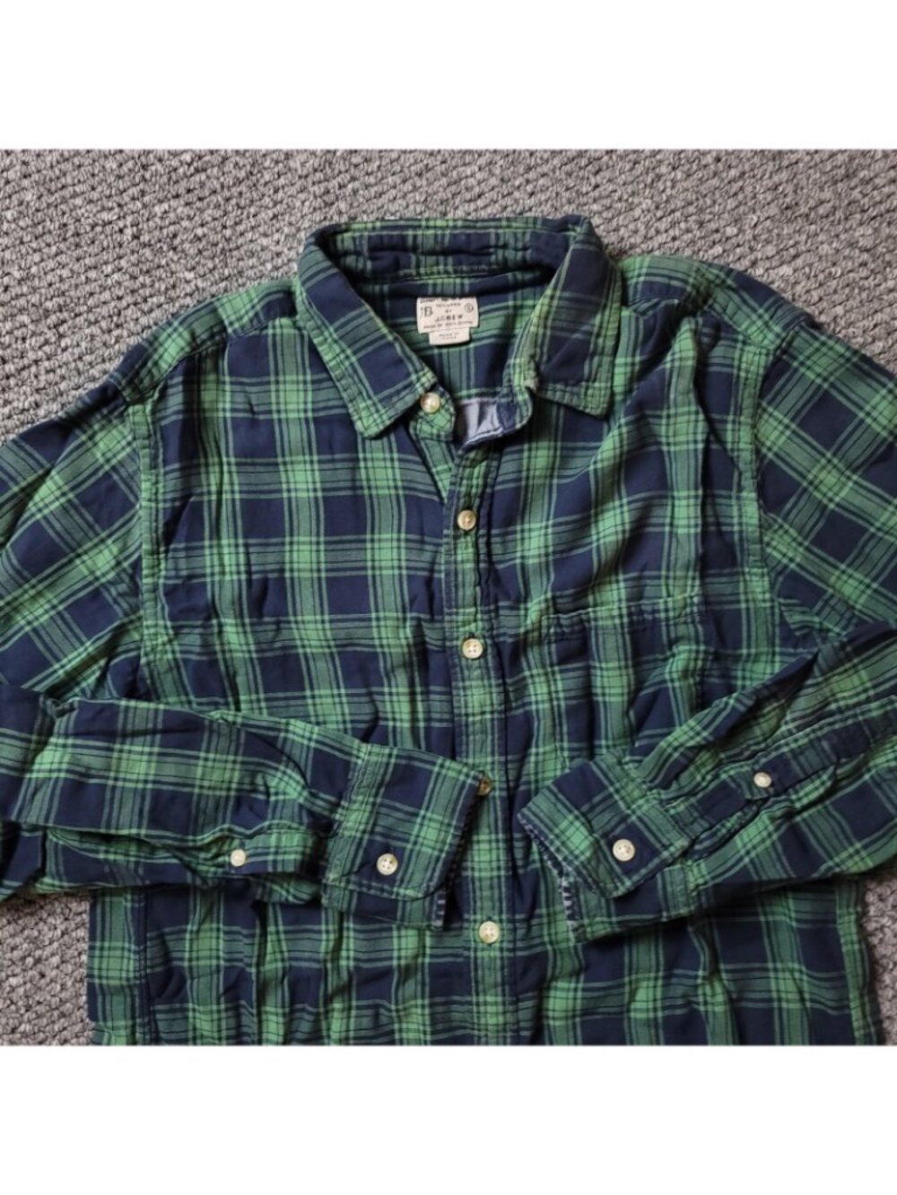 J. Crew Button Shirt Mens S Small Long Sleeve Plaid Green Blue Cotton Flannel